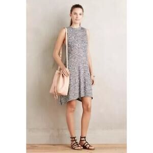 Maeve Emerson Swing Dress Size Large Anthropologie Black Space Dye Ribbed Jersey